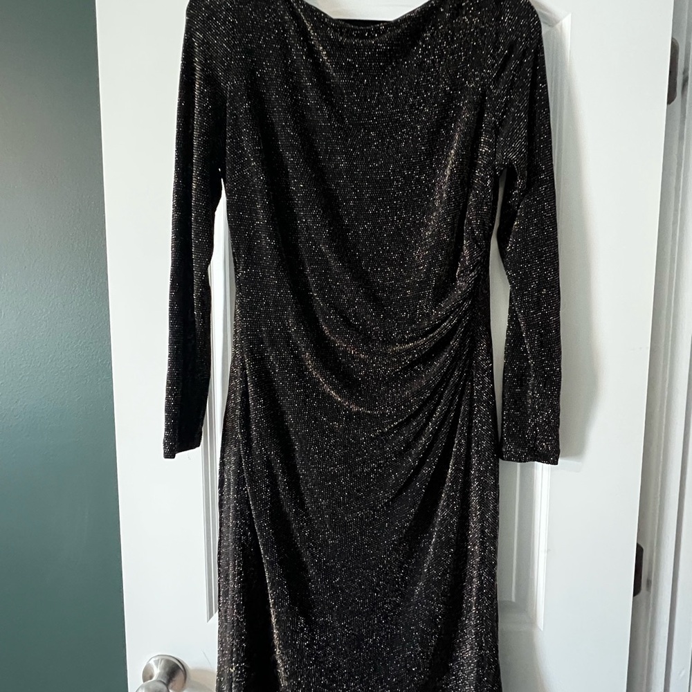 Ralph Lauren Black Metallic Thread Long Sleeve Evening Dress
